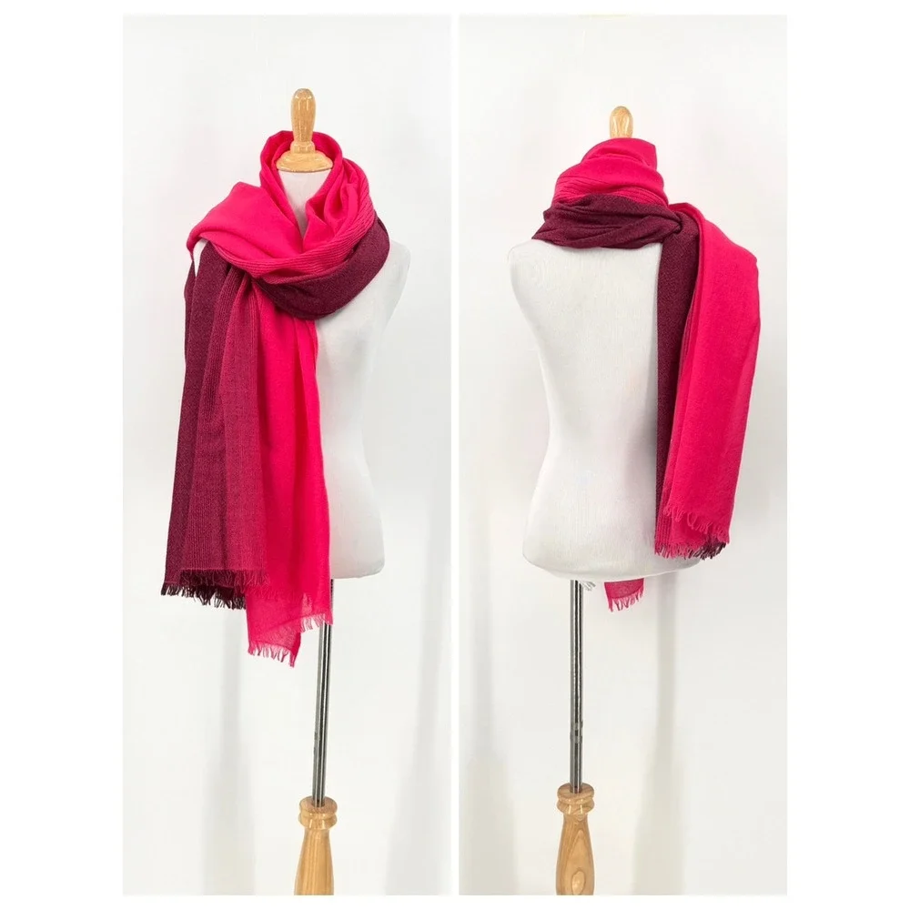 LULULEMON Warrior Scarf Women One Size Pink Ombre Wool Fringe Trim Wrap Oversize